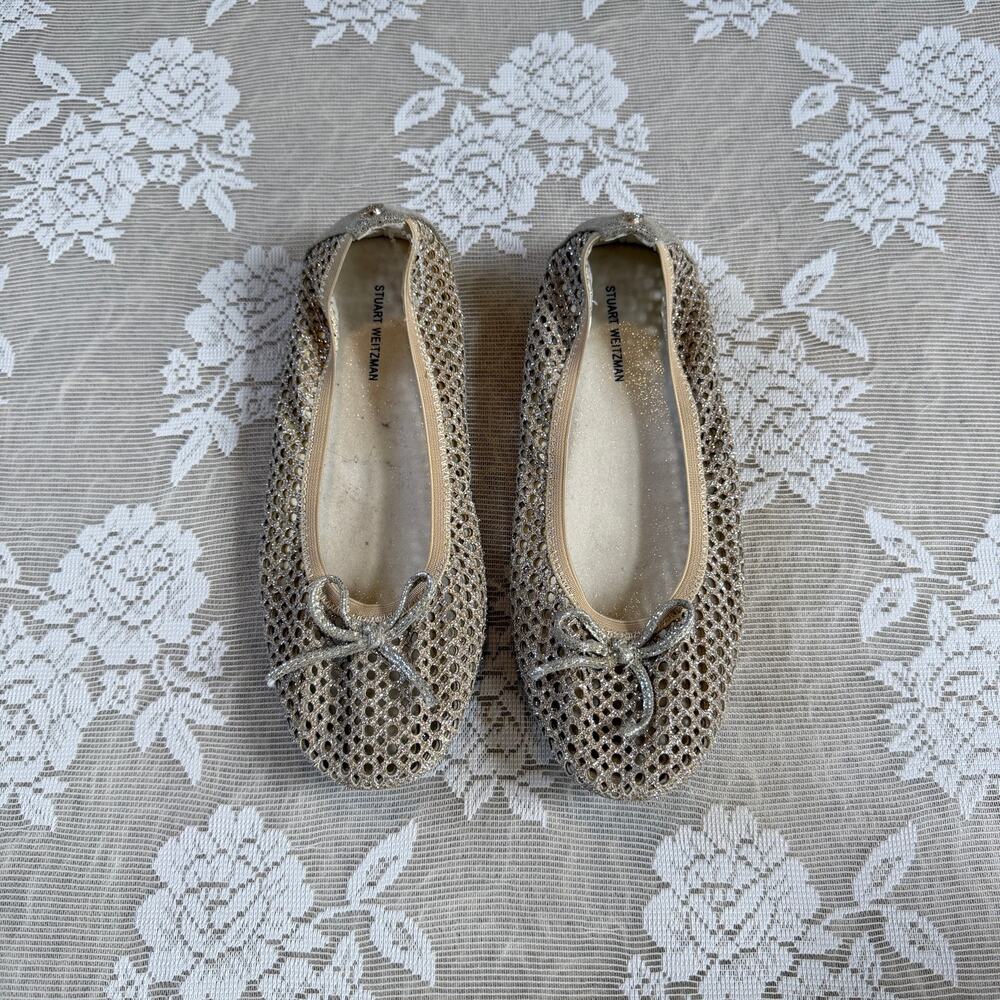 Stuart Weitzman Fannie Cutout Rhinestone Ballet Flats Size 4